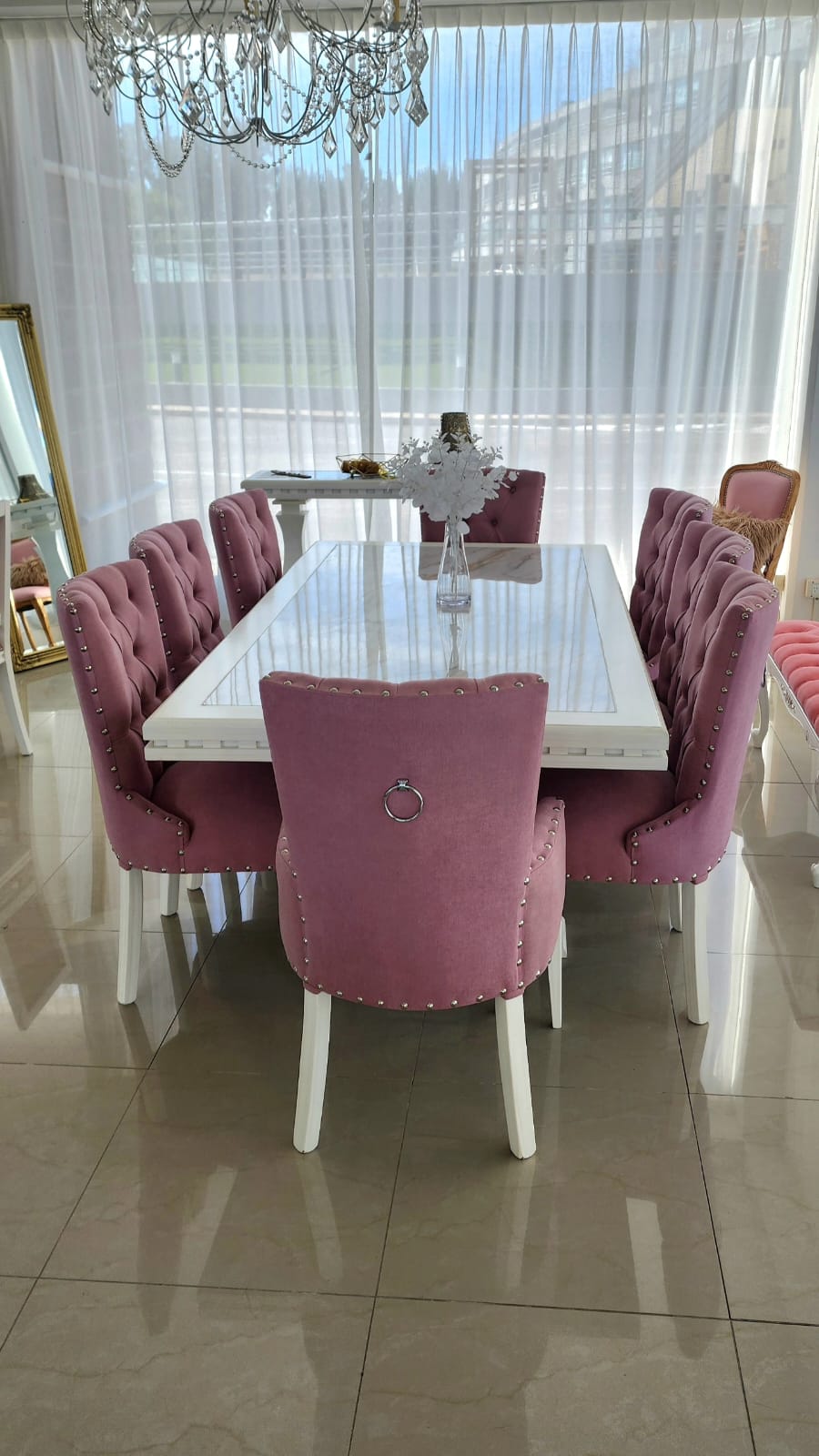 MESA RESTORATION CON PORCELANATO 210 X 110 MAS 8 SILLAS CURVAS - Imagen 3